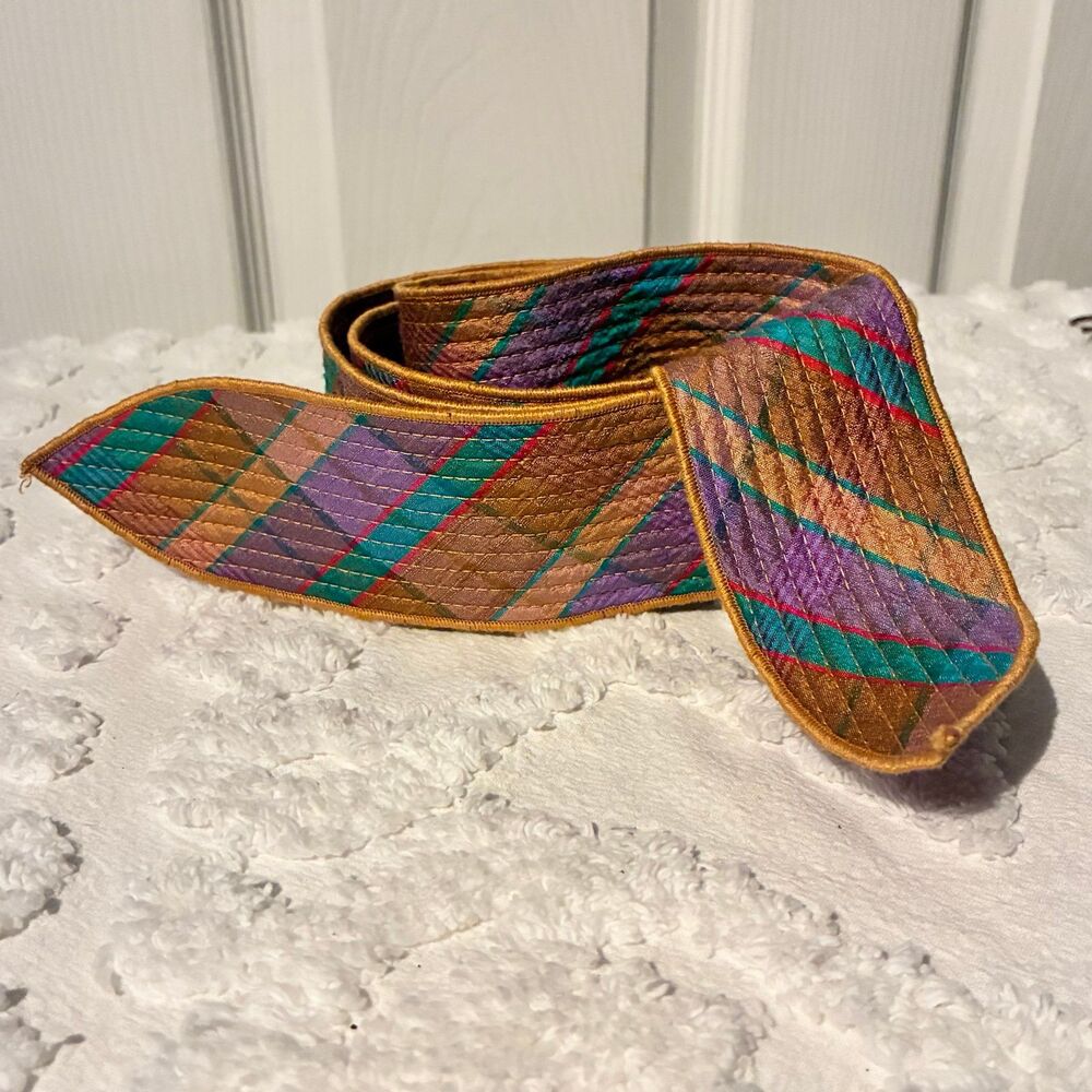 Multicolor Double Sided Fabric Waist Belt Adjustable Fit Purple Teal Gold Belt